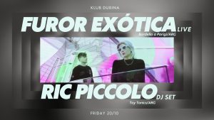 Furor Exótica is an Argentinian Nu-Disco/House sensation duo from Buenos Aires, formed in 2013 by the vocalist Viky O. and the producer Ric Piccolo. You can expect night dedicated to dancing lovers, full of trippy vocals and euphoric synth melodies, true ode to future disco hedonizm...
