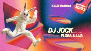 Easter bunny is calling you for a dance! 🐰 3 times in a row awarded for best Croatian Techno DJ, DJ Jock music is signed to labels like Carl Cox's Intec. A real DJ, a magician behind the decks, leaves no one indifferent, whether performing as a headliner or a warm up. 🔥 *local support: Flora & Lija